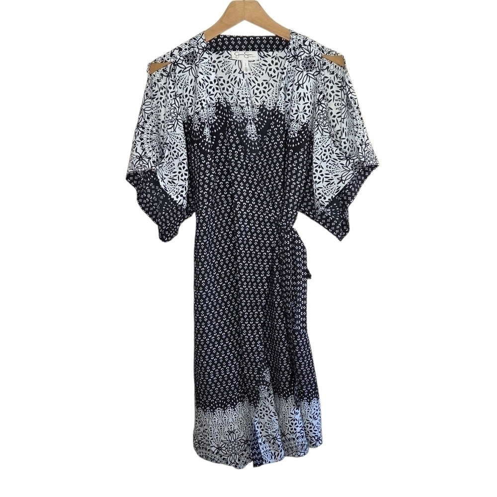 Jessica Simpson Black White Maternity Wrap Dress with Split Sleeves Size Large